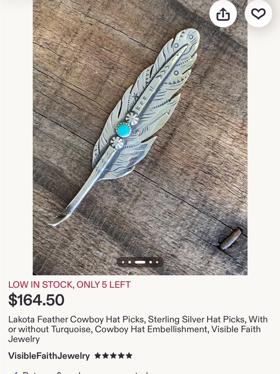 Visible Faith Accessories - Sterling Feather Hat Pick with Turquoise Accent